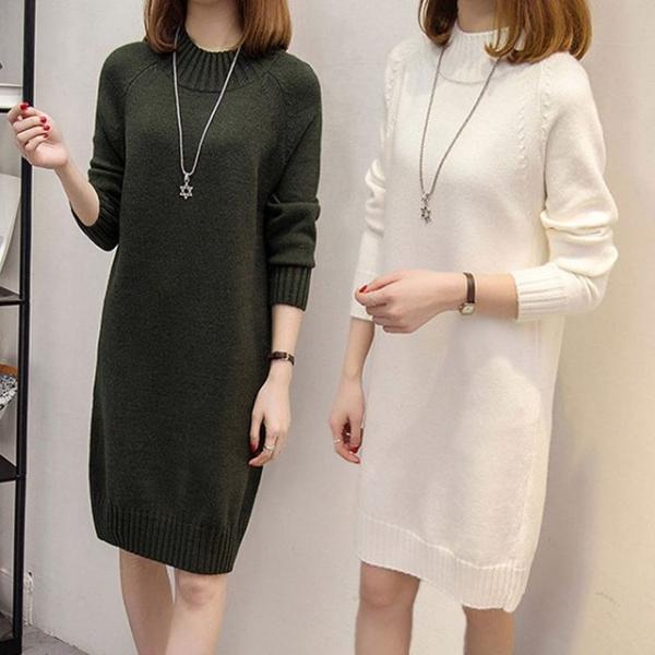 여성 봄가을겨울 여성스런 부드러운 니트 원단 원피스