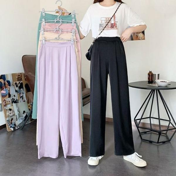 여성 와이드 밴딩 슬랙스 팬츠 베이직 캐주얼 바지