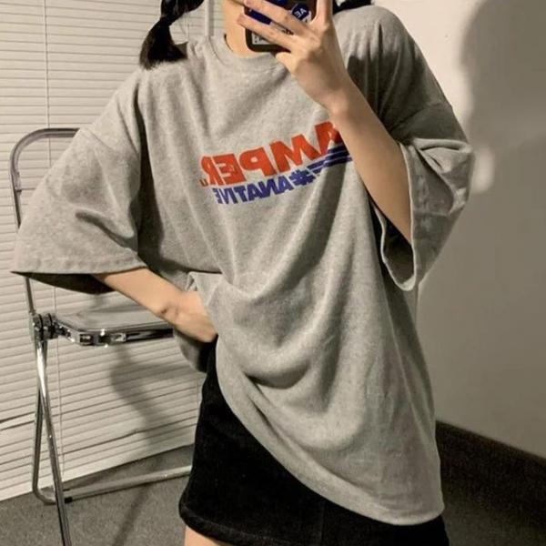 여름 반팔 티셔츠 라운드넥 박스티 데일리 여자 코디