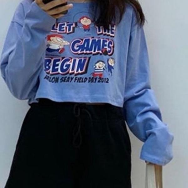 여성 크롭 티셔츠 2색 여자 캐주얼 크롭티 오버핏