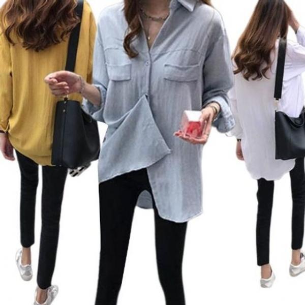 여성 블라우스 셔츠 남방 여자 와이셔츠 무지 롱 3색