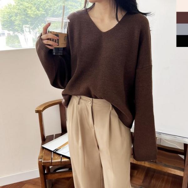 2L-UND 5011 여자베이직루즈핏 브이넥니트