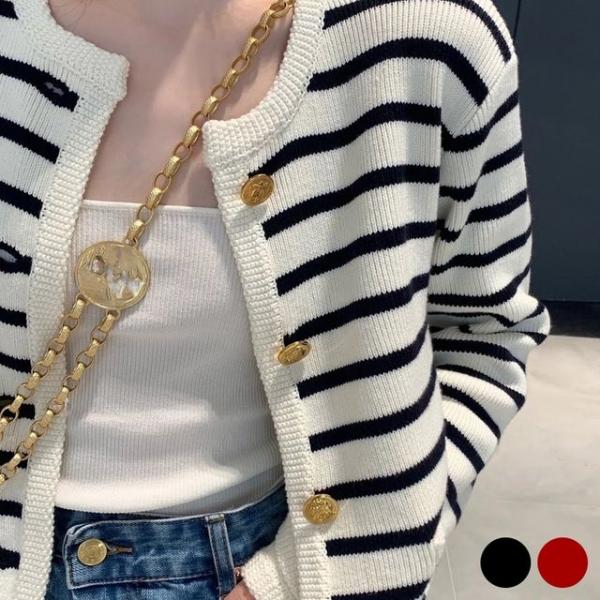 여성 신축성 좋고 고급스런 단주 스트라이프 가디건
