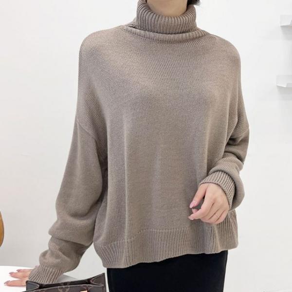 여자 겨울 따뜻한 루즈핏 목폴라 터틀넥 니트 티셔츠