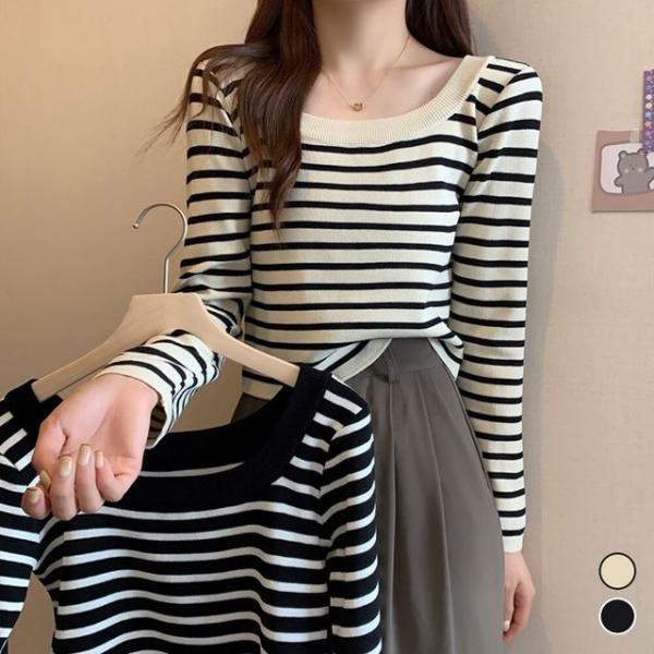 여성 스트라이프 단가라 베이직 니트