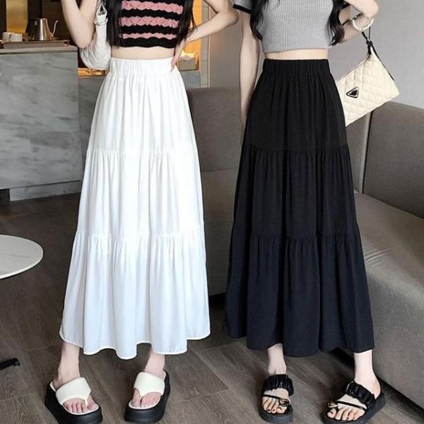 A라인 허리밴딩 하이웨이스트 스타일 여성 롱 스커트