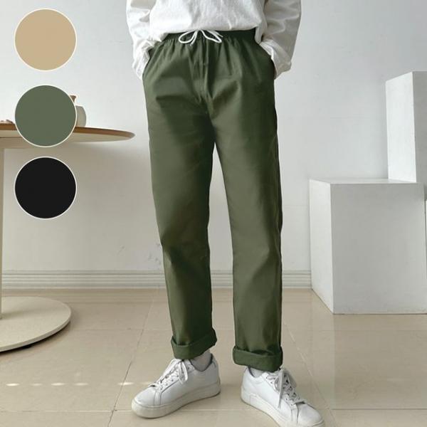 남성 일자 팬츠 사계절 편한 고무줄 밴딩 면바지