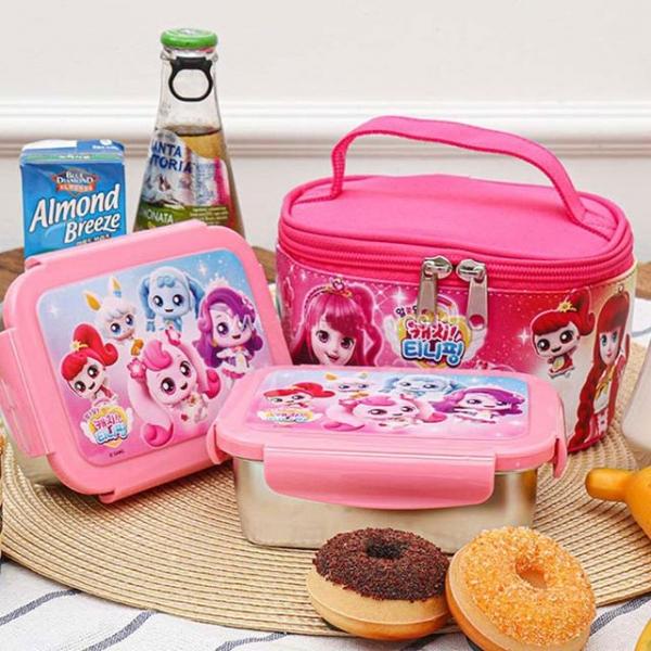 캐치 2단 스텐 사각 이중락 도시락 가방 세트