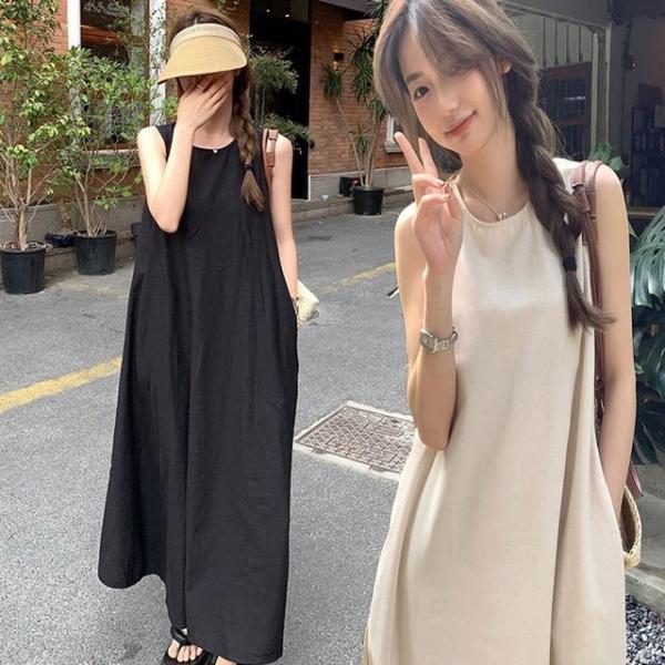 여성 여름 시원한 민소매 나시 A라인 롱 원피스