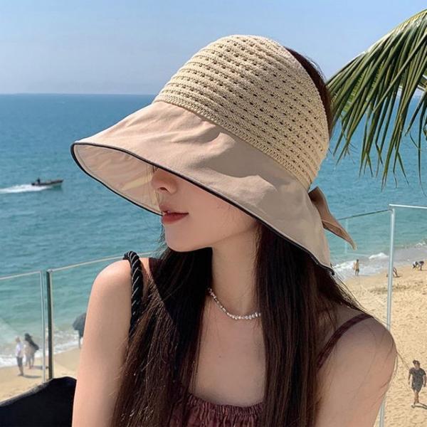 여성 코튼 밀짚모자 니트 벙거지 여름 리본 버킷햇