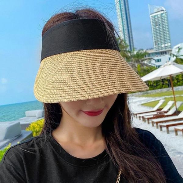 여성 라탄 돌돌이 자외선차단 밀짚 모자 왕골 여른 썬
