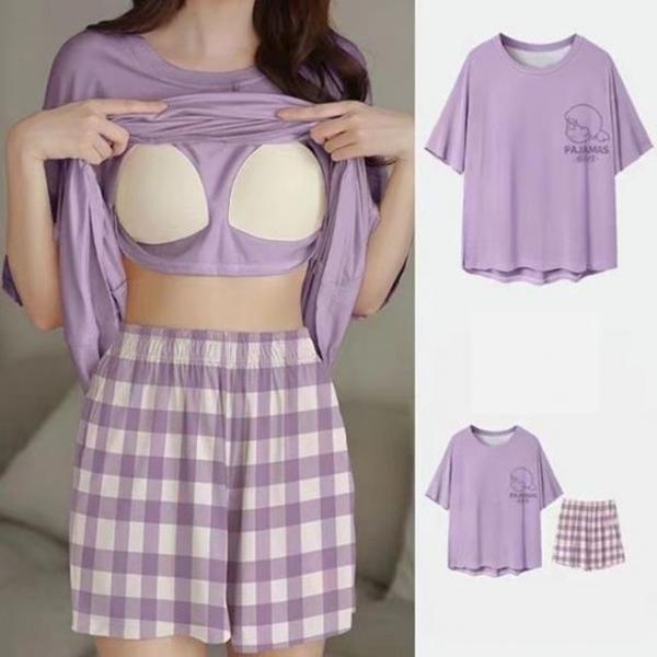 여자 반팔 컵내장 홈웨어 집에서입는 실내복 이지웨어
