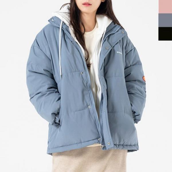 D42 여자 후드 레이어드 숏패딩 1P 하프 아우터 점퍼