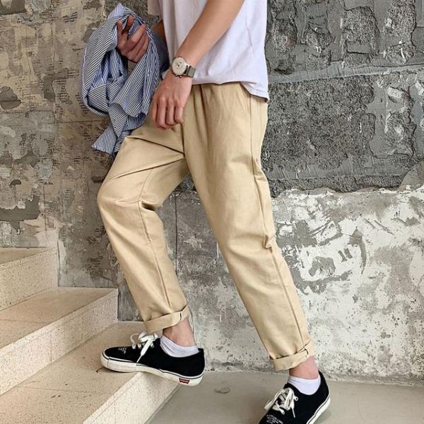 남성 무난한 기본 디자인 롤업 패션 일자핏 면바지
