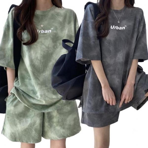 여성 타이다이 여름 패션 나염 반바지 반팔 세트