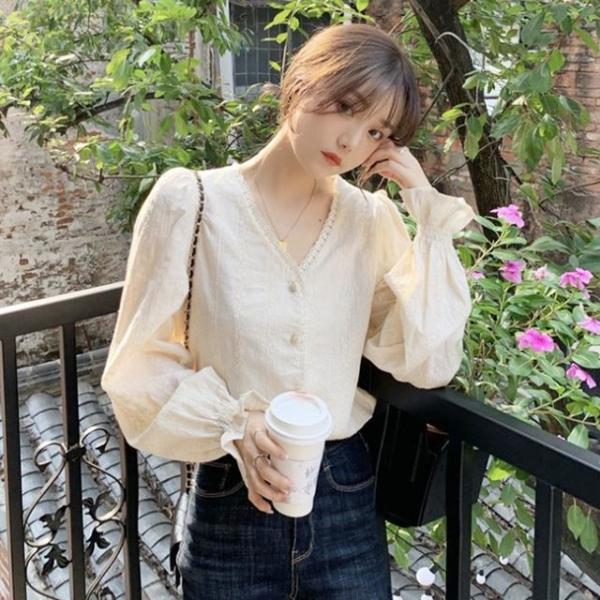 여성 사랑스러운 긴 소매 퍼프 데일리 블라우스