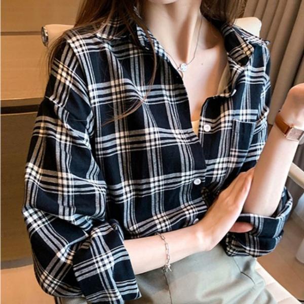 2컬러 베이직 체크셔츠 여성 남방