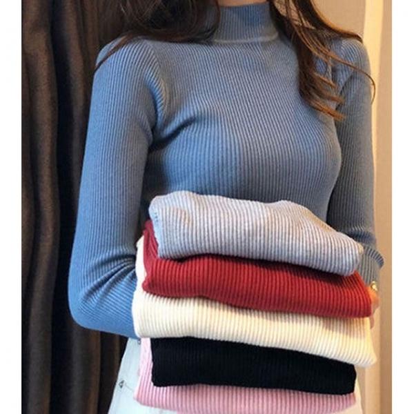 여성 여자 심플 기본 골지 하프 목티 폴라티 니트티