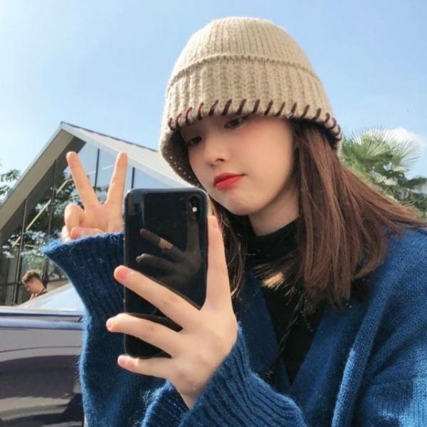 은창)스티치 배색 니트 벙거지 모자 털모자 겨울 보온