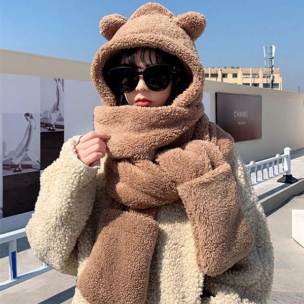 3in1 곰돌이 목도리 후드 장갑 겨울 방한용품