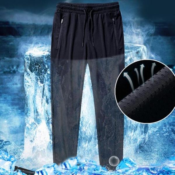 남자 지퍼 메쉬 아이스 쿨 스판 밴딩 트레이닝 바지