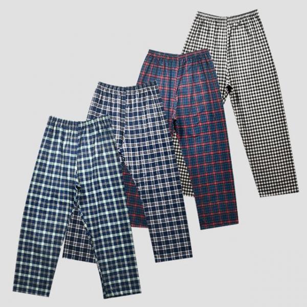 (평화)세련된 체크 남성용 면 기모 파자마