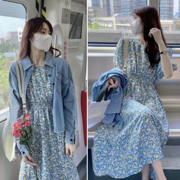 여성 플라워원피스 단아한 러블리 허리밴딩 비치룩