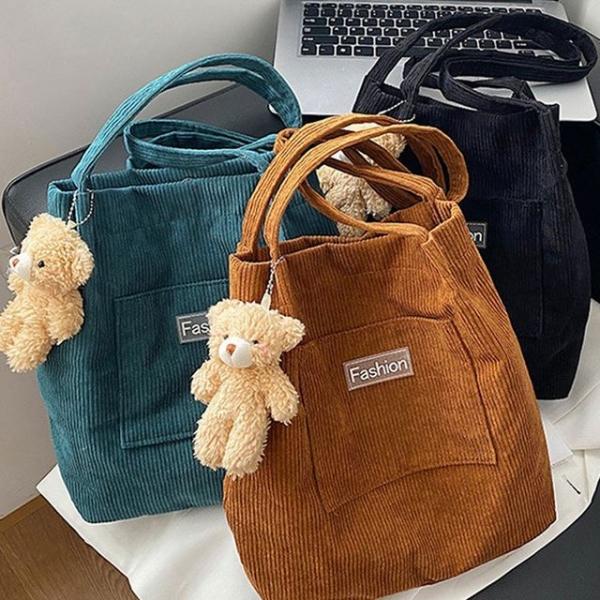 코듀로이 여성 패션 숄더백 캐주얼백 곰돌이 키링포함