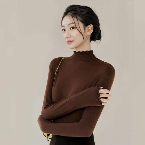 여자 피치기모 반목티 긴팔 티셔츠 목티 반폴라티