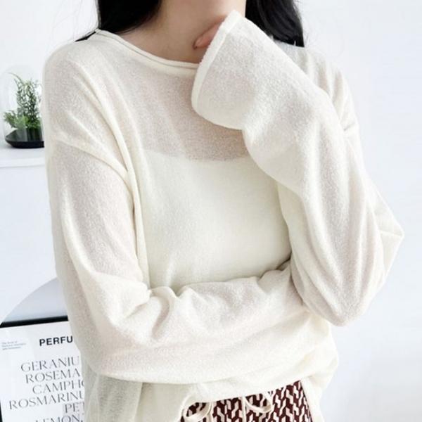 썸머 데일리 비치 웨어 여자 루즈핏 시스루 긴팔 니트