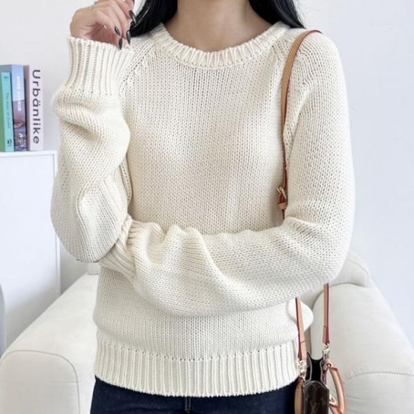 나그랑 패션 스타일 여자 여리핏 라운드 니트티