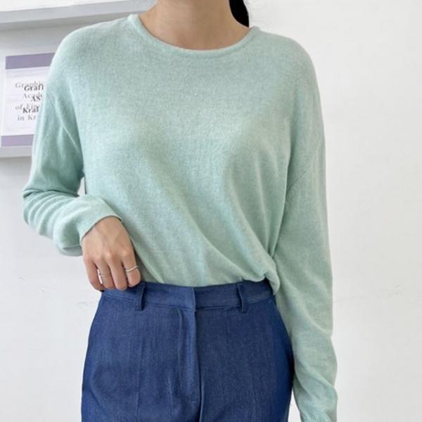 러블리 데일리 웨어 여자 라운드넥 긴팔 니트티