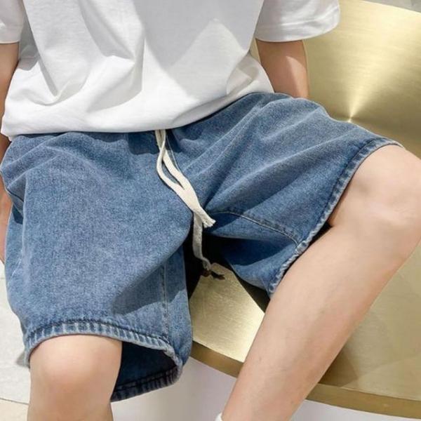 남성 캐주얼 편한 와이드 청 데님 밴딩 팬츠 반바지