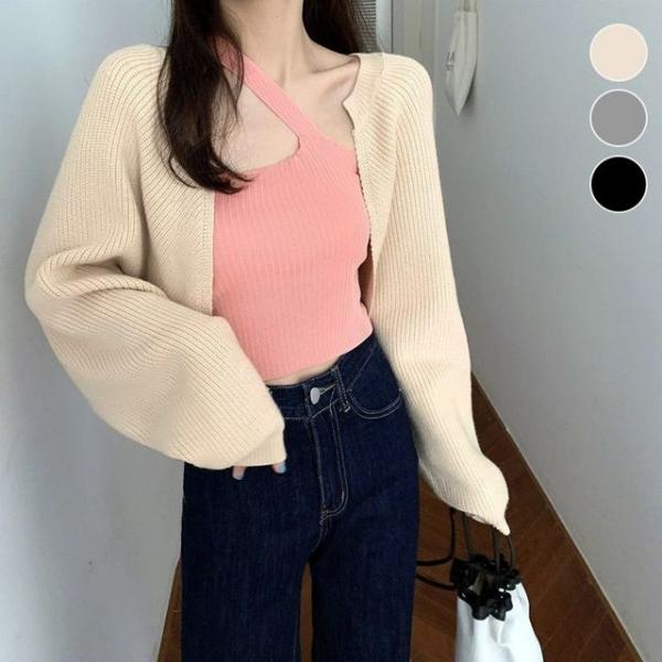 여자옷 미시룩 루즈핏 니트 볼레로 가디건