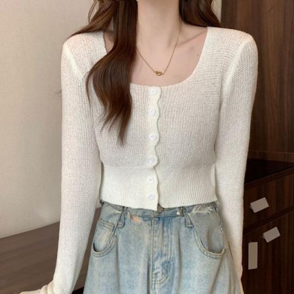 여성 2컬러 스퀘어넥 크롭 기장 패션 가디건