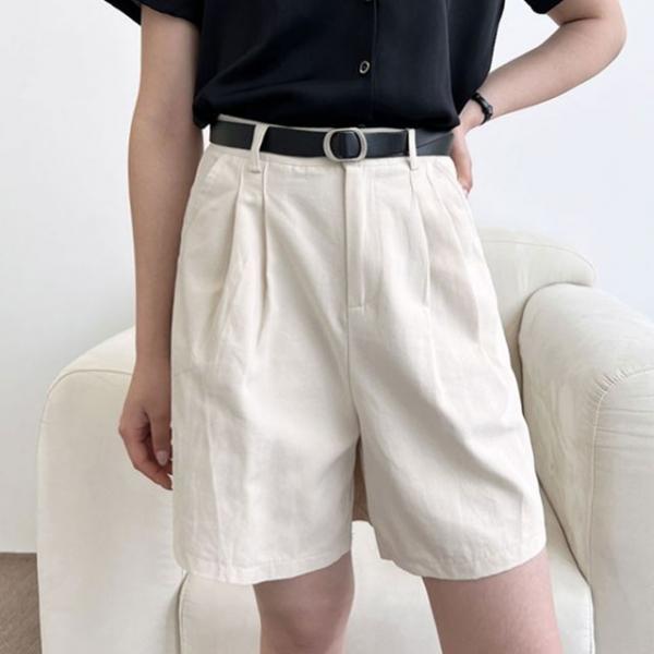 여름 베이직 여성 캐주얼 핀턱 반바지 (벨트포함)