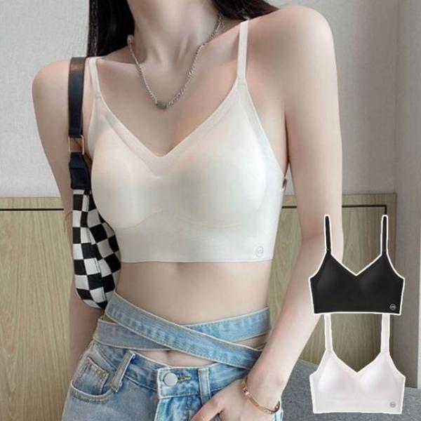 심플 여성스러운 디자인 브이넥 볼륨 빽리스 브라