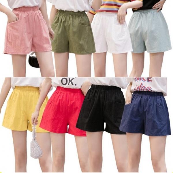 여성 반바지 코튼 린넨 면바지 밴딩 비비드 핫팬츠