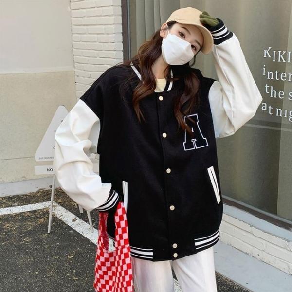 여성 캐주얼 외출 패션 영문 포인트 과잠 야구 점퍼