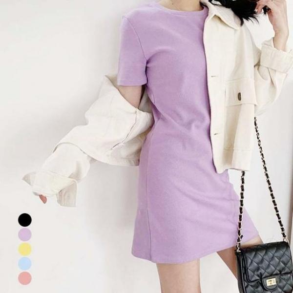 여성 편한 파스텔 칼라 반팔 원피스