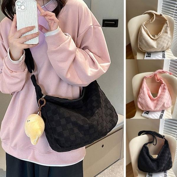 귀여운 여성 스타일 바둑판 사각 패턴 숄더 크로스백