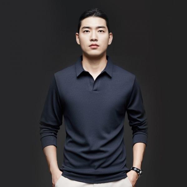 가을 오픈 카라티 남자 정장티 긴팔 카라티셔츠