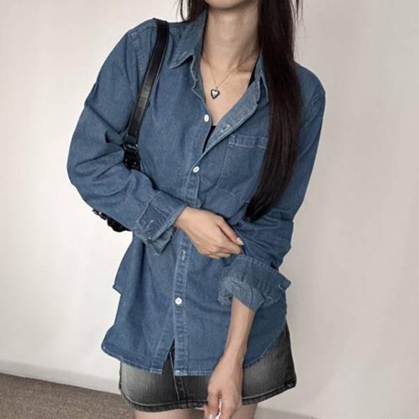 여성 루즈핏 데일리 데님 카라 캐주얼 셔츠