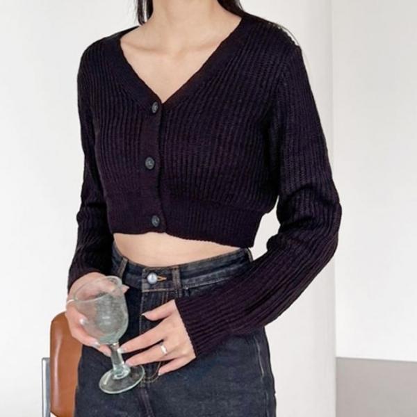 하찌 여성 가디건 브이넥 여자 크롭 니트 가디건 4색