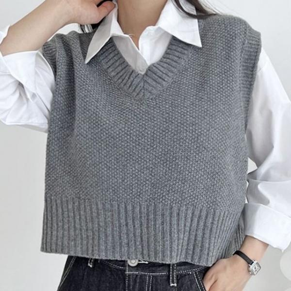 심플리 여성 니트 조끼 크롭 여자 니트 베스트 2색