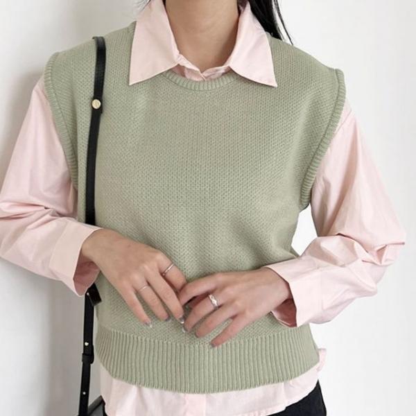 라운드 여성 니트 조끼 여자 니트 베스트 조끼 3색