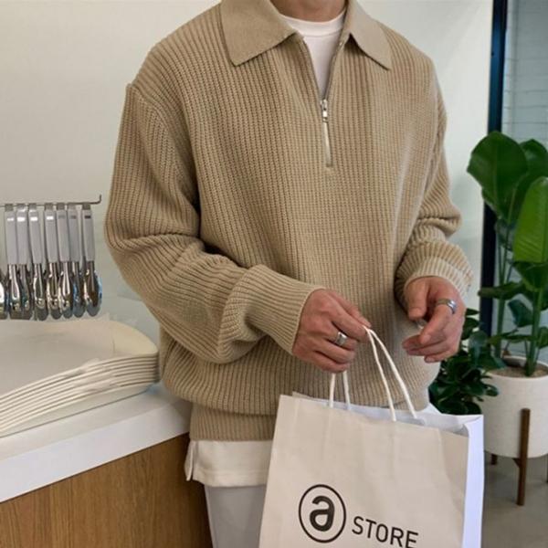 2컬러 남성 베이직 반집업 카라 간절기 니트