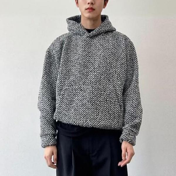 남성 오버핏 스타일 유니크 패턴 포켓 후드 티셔츠