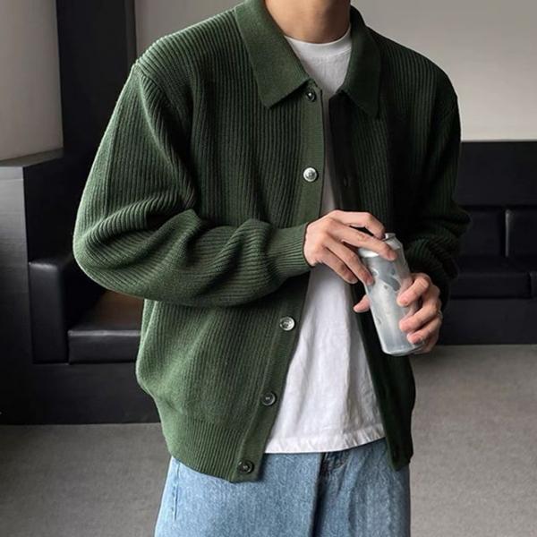 남성 3컬러 베이직 간절기 하찌 니트 카라 가디건