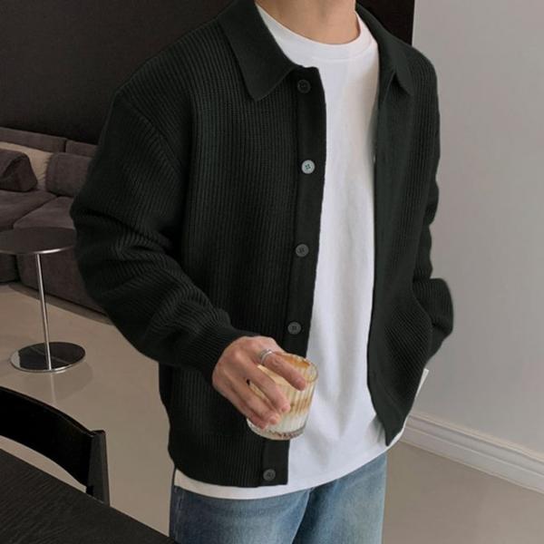 남성 데일리 하찌 니트 카라넥 가디건 자켓